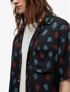 AllSaints Tab Relaxed-fit Recycled Viscose-blend Shirt -AllSain Clothing Shop R04008757 JETBLACK ALT04