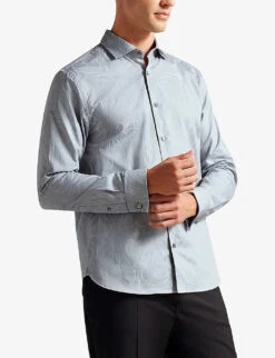 Ted Baker Oxcomb Jacquard-design French Cuff Cotton Shirt 6 Ted Baker Oxcomb Jacquard-design French Cuff Cotton Shirt -AllSain Clothing Shop R04010875 PLGREEN ALT02