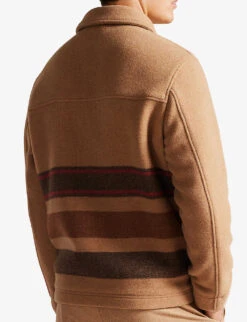 Ted Baker Carlby Striped Collared Recycled Wool-blend Jacket -AllSain Clothing Shop R04011117 CAMEL ALT03