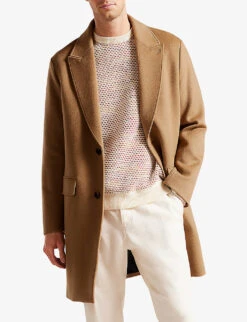Ted Baker Raydon Peak-lapel Single-breasted Wool Coat -AllSain Clothing Shop R04011144 CAMEL ALT02
