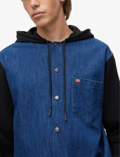 Hugo Leisure Chest-pocket Denim And Jersey Shirt -AllSain Clothing Shop R04012172 LIGHTPASTELBLUE ALT04