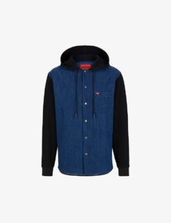 Hugo Leisure Chest-pocket Denim And Jersey Shirt
