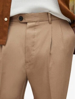 AllSaints Pleated Straight-leg Mid-rise Cotton-blend Trousers -AllSain Clothing Shop R04047282 NUTMEGBROWN ALT04
