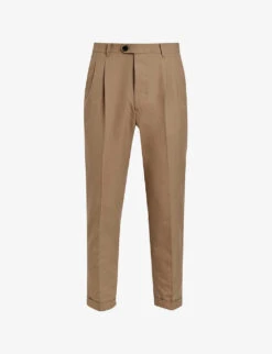 AllSaints Pleated Straight-leg Mid-rise Cotton-blend Trousers