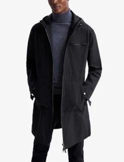 Reiss Sidahn Straight-fit Stretch-woven Hooded Coat -AllSain Clothing Shop R04068269 BLACK ALT02