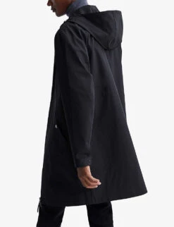 Reiss Sidahn Straight-fit Stretch-woven Hooded Coat -AllSain Clothing Shop R04068269 BLACK ALT03
