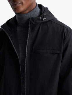 Reiss Sidahn Straight-fit Stretch-woven Hooded Coat -AllSain Clothing Shop R04068269 BLACK ALT04
