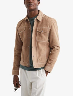 Reiss Noa Suede Trucker Jacket -AllSain Clothing Shop R04068321 SAND ALT02