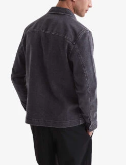 Reiss Tempo Button-through Faded Stretch-denim Overshirt -AllSain Clothing Shop R04068338 WASHEDBLACK ALT03