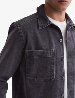 Reiss Tempo Button-through Faded Stretch-denim Overshirt -AllSain Clothing Shop R04068338 WASHEDBLACK ALT04