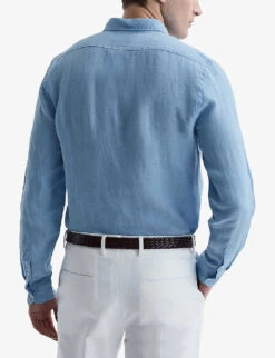 Reiss Queens Slim-fit Long-sleeved Linen Oxford Shirt -AllSain Clothing Shop R04075252 POWDERBLUE ALT03