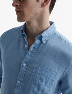 Reiss Queens Slim-fit Long-sleeved Linen Oxford Shirt -AllSain Clothing Shop R04075252 POWDERBLUE ALT04
