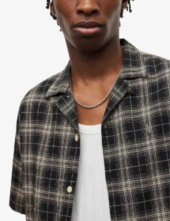 AllSaints Checked Short-sleeved Cotton-blend Shirt -AllSain Clothing Shop R04080269 JETBLACK ALT04