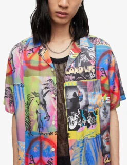 AllSaints Graphic-print Relaxed-fit Woven Shirt 9 AllSaints Graphic-print Relaxed-fit Woven Shirt -AllSain Clothing Shop R04080467 HONEYDEWYELLO ALT04
