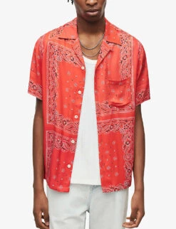 AllSaints Tikal Graphic-print Woven Shirt -AllSain Clothing Shop R04080468 RUBYRED ALT02