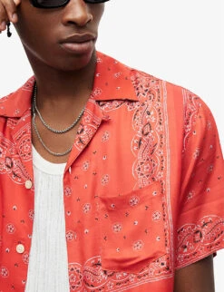 AllSaints Tikal Graphic-print Woven Shirt -AllSain Clothing Shop R04080468 RUBYRED ALT04