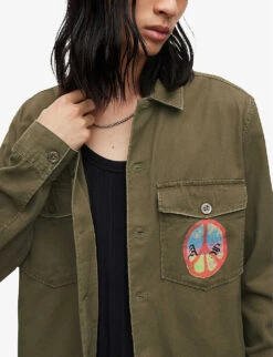 AllSaints Peace Symbol Relaxed-fit Cotton Shirt -AllSain Clothing Shop R04080470 CARGOGREEN ALT04