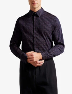 Ted Baker Matlock Geometric Moth-print Stretch-cotton Shirt 6 Ted Baker Matlock Geometric Moth-print Stretch-cotton Shirt -AllSain Clothing Shop R04081008 NAVY ALT02