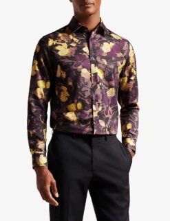 Ted Baker Watercolour Floral-print Regular-fit Woven Shirt -AllSain Clothing Shop R04081016 MULTICOL ALT02