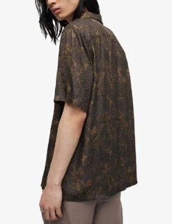 AllSaints Caiman Snake-print Recycled Lenzing And Viscose-blend Shirt -AllSain Clothing Shop R04081411 JETBLACK ALT03