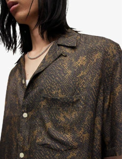 AllSaints Caiman Snake-print Recycled Lenzing And Viscose-blend Shirt -AllSain Clothing Shop R04081411 JETBLACK ALT04