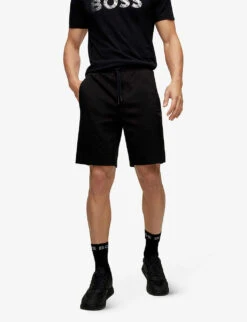 Boss Logo-tape Regular-fit Cotton-blend Jersey Shorts -AllSain Clothing Shop R04086044 BLACK ALT02