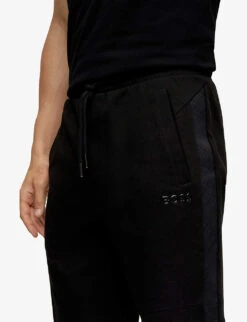 Boss Logo-tape Regular-fit Cotton-blend Jersey Shorts -AllSain Clothing Shop R04086044 BLACK ALT04