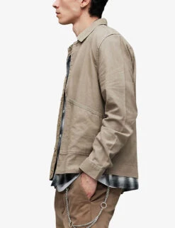 AllSaints Patch-pocket Relaxed Fit Cotton Jacket -AllSain Clothing Shop R04086665 DUSTYTAUPE ALT02