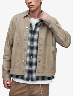 AllSaints Patch-pocket Relaxed Fit Cotton Jacket -AllSain Clothing Shop R04086665 DUSTYTAUPE ALT03