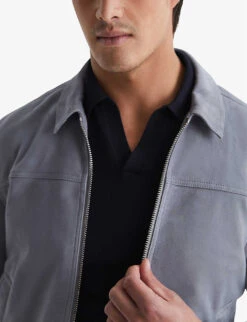 Reiss Riley Slim-fit Collared Suede Jacket -AllSain Clothing Shop R04086946 SLATEBLUE ALT04