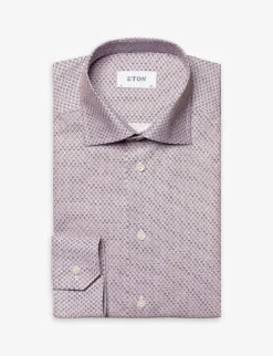 ETON Coffee Micro-print Slim-fit Cotton-twill Shirt -AllSain Clothing Shop R04088454 PINK ALT05