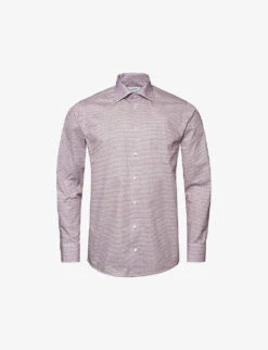 ETON Coffee Micro-print Slim-fit Cotton-twill Shirt