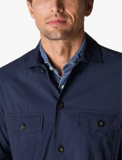 ETON Pocket-embellished Collared Regular-fit Cotton-poplin Shirt -AllSain Clothing Shop R04088471 NAVYBLUE ALT03