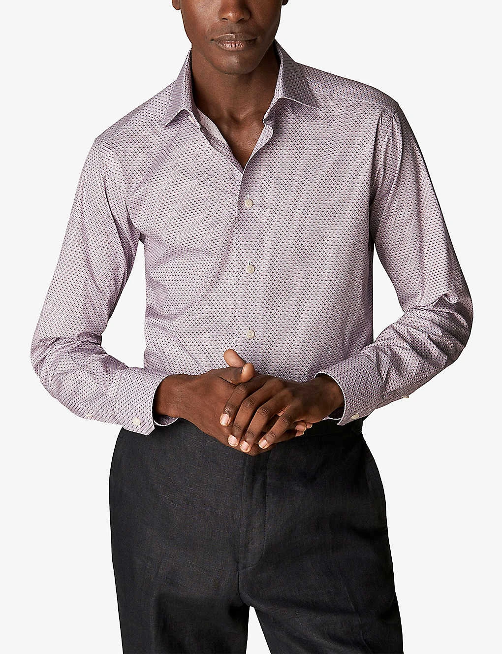 ETON Coffee Micro-print Contemporary-fit Cotton-twill Shirt 2 ETON Coffee Micro-print Contemporary-fit Cotton-twill Shirt - Image 2