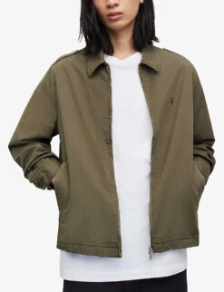 AllSaints Solano Ramskull Stretch-cotton Jacket -AllSain Clothing Shop R04090672 LEAFGREEN ALT02