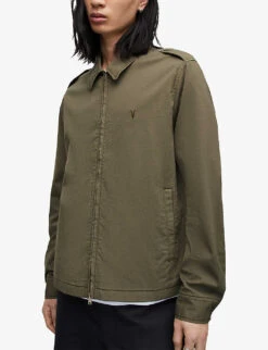 AllSaints Solano Ramskull Stretch-cotton Jacket -AllSain Clothing Shop R04090672 LEAFGREEN ALT04