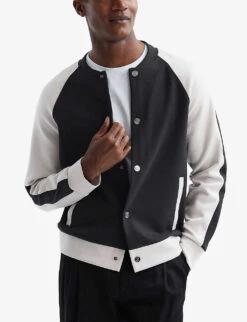 Reiss Giles Colourblock Stretch-woven Varsity Jacket -AllSain Clothing Shop R04091613 NAVYECRU ALT02