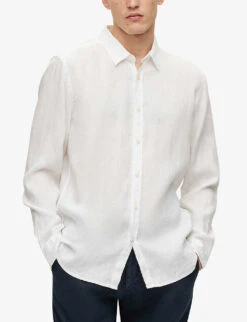 Boss Spread-collar Regular-fit Linen-chambray Shirt -AllSain Clothing Shop R04093566 WHITE ALT02