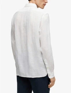 Boss Spread-collar Regular-fit Linen-chambray Shirt -AllSain Clothing Shop R04093566 WHITE ALT03