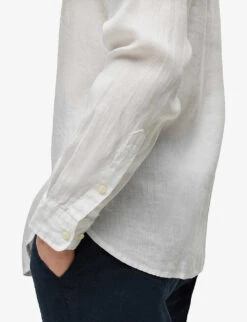Boss Spread-collar Regular-fit Linen-chambray Shirt -AllSain Clothing Shop R04093566 WHITE ALT04