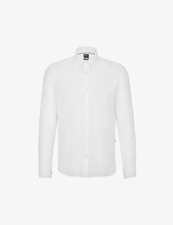 Boss Spread-collar Regular-fit Linen-chambray Shirt