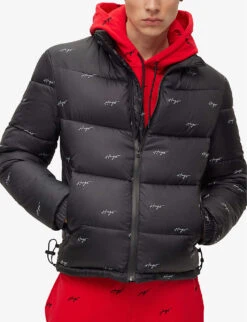 Hugo Logo-print Padded Recycled-polyester Hooded Jacket -AllSain Clothing Shop R04093573 BLACK ALT02