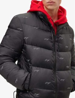 Hugo Logo-print Padded Recycled-polyester Hooded Jacket -AllSain Clothing Shop R04093573 BLACK ALT04