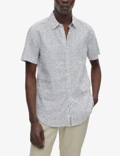 Boss Graphic-print Regular-fit Stretch-linen Shirt -AllSain Clothing Shop R04093787 DARKBLUE ALT02