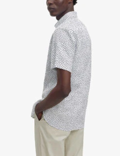 Boss Graphic-print Regular-fit Stretch-linen Shirt -AllSain Clothing Shop R04093787 DARKBLUE ALT03