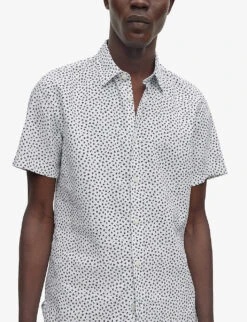 Boss Graphic-print Regular-fit Stretch-linen Shirt -AllSain Clothing Shop R04093787 DARKBLUE ALT04