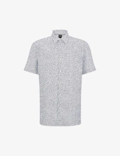 Boss Graphic-print Regular-fit Stretch-linen Shirt