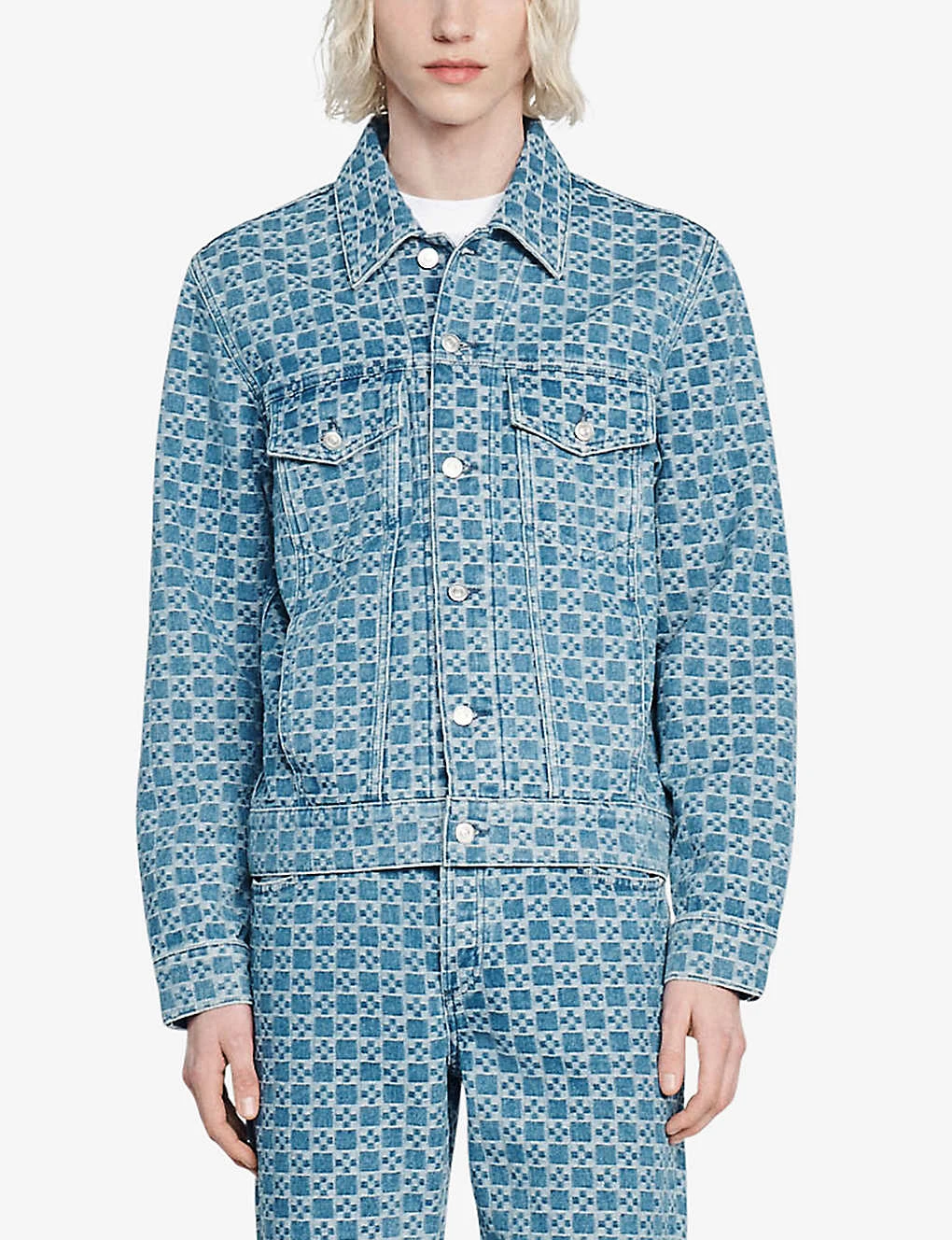 Sandro Cross Chequered Denim Jacket 3 Sandro Cross Chequered Denim Jacket - Image 3