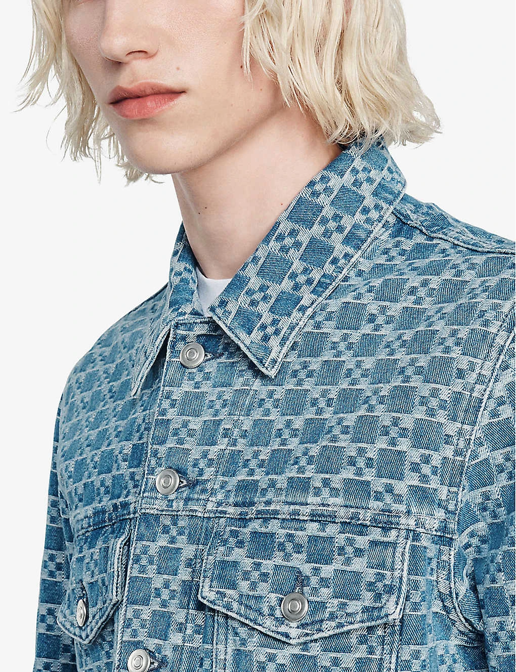 Sandro Cross Chequered Denim Jacket 5 Sandro Cross Chequered Denim Jacket - Image 5