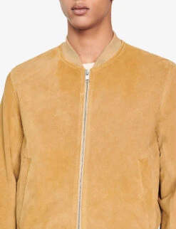 Sandro Monaco Ribbed-trim Regular-fit Suede Bomber Jacket 9 Sandro Monaco Ribbed-trim Regular-fit Suede Bomber Jacket -AllSain Clothing Shop R04102345 NATURELS ALT04